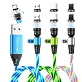 Melonboy Câble Magnétique [Lot de 3, 1 m+1 m+2 m] LED Fluide Câble de Chargeur Power 540 ° USB C ...
