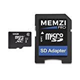 MEMZI Carte mémoire micro SDHC classe 10 64 Go à une vitesse de transfert de 90 Mo/s avec un adaptateur pour carte ...