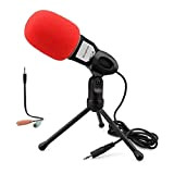 Microphone à condensateur 3,5 mm micro omnidirectionnel Plug and Play avec support de bureau pour jeux, vidéo YouTube, enregistrement podcast, ...