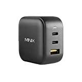 MINIX 66W Turbo 3-Port GaN Wall Charger 2 x USB-C Fast Charging Adapter, 1 x USB-A Quick Charge 3.0, Compatible ...