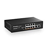 mokerlink 10 Port PoE Switch, 8 PoE+ 100 Mbps, 2 Gigabit Uplink, 96W 802.3af/at, Métal, sans Ventilateur, Plug & Play