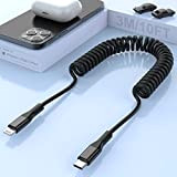 MTAKYI Câble Spiralé Câble USB C Vers Lightning [Certifié MFi Et Compatible CarPlay], Câble 3 m/10 Pieds Câble Spiralé Apple ...