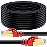 MutecPower 50m CAT7 Câble réseau Ethernet RJ45 - application exterieur, imperméable - SSTP - 600 Mhz - Noir 50 mètres ...