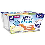 Nestlé Bébé P'tit Brassé - Laitage Pêche Banane sans sucres ajoutés - dès 6 mois - 4 x 90g