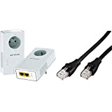 NETGEAR PLP2000-100FRS Pack de 2 Prises CPL 2000 Mbps avec Prise filtrée et 2 Ports Ethernet & Amazon Basics Câble ...