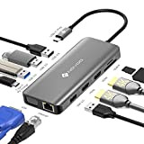 NOVOO Hub USB C Adaptateur 11-en-1,Triple Affichage(Dual HDMI 4K&VGA),Dock Station Multiport Adaptateur USB C vers USB x 4,100W PD Type ...