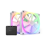 Nzxt F140 Ventilateur RGB - RF-R14DF-W1 - Personnalisation avancée de l'éclairage RGB - Refroidissement Silencieux - Pack Double (contrôleur RGB ...