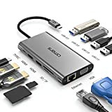 Omars Adaptateur USB C Hub 11-en-1, Triple Affichage(Dual HDMI 4K&VGA), Dock Station avec RJ45 1Gbps LAN, 4xUSB, Lecteur de Carte ...