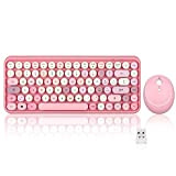 Perixx PERIDUO-713 Clavier et souris sans fil, touches rondes, clavier pour machine à écrire, design rétro, touches multimédias, mignon couleur ...