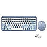 Perixx PERIDUO-713 Combinaison clavier et souris sans fil 2,4 GHz mignon, capuchons de touches ronds, disposition britannique, bleu pastel