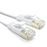 Plat CAT6A S/STP Blindé 500MHz Ethernet LAN câble RJ45 0,3 m Blanc [0.3 mètre/0,3m]