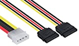 POPPSTAR - Câble adaptateur répartiteur d’alimentation pour Sata, fiche Molex de 4-pin vers 2x Connecteurs SATA de 15-pin, couleur du ...