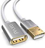 Rallonge 2m en Nylon USB 2.0 Blanc, câble de rallonge A-A, fiche en Aluminium, Gaine en Tissu