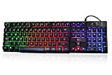 Rii RK100+ Multiple Color Rainbow LED Backlit Large Size USB Wired Mechanical Feeling Multimedia Gaming Keyboard,Office Keyboard for Working Or ...