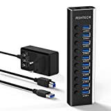 RSHTECH 36W Hub USB 3.0 Alimenté à 10 Ports Aluminium Multiprise USB Hub USB 3.0 avec 12V / 3A Alimentation ...