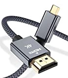 RUXELY Câble Micro HDMI vers HDMI 2M, 4K 60Hz Cordon Micro HDMI Type D Mâle Compatible pour Raspberry Pi 4 ...