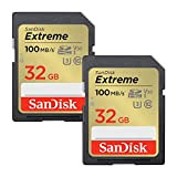 SanDisk 32 Go Extreme carte SDHC (paquet de 2) + RescuePRO Deluxe, jusqu'à 100 Mo/s, UHS-I, Classe 10, U3, V30