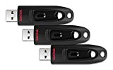 SanDisk 64 Go Ultra Clé USB 3.0 , jusqu'à 130 Mo/s, paquet de trois, Noir