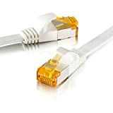 SEBSON Câble Ethernet 10m Cat 7 Plat, Cable Patch LAN Blanc, Haut Debit 10Gbit/s, Cable réseau U-FTP Prise RJ45 pour ...