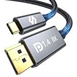 Silkland Câble USB C DisplayPort 1.4 2M, 8K@60Hz, 4K@144Hz/120Hz, 5K@60Hz, 2K@240Hz, 32.4Gbps, 8K Thunderbolt 4/3 vers DisplayPort 1.4 Câble pour ...