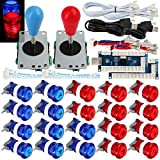 SJ@JX 2 Player Arcade Game Stick DIY Kit Buttons with Logo LED 8 Way Joystick USB Encoder Cable Controller for ...