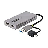 StarTech.com Adaptateur USB vers Double HDMI de 11cm - USB A/C vers 2 Écrans HDMI (1x 4K30Hz, 1x 1080p) - ...