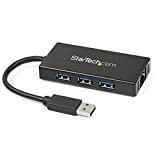 StarTech.com Hub USB 3.0 portable à 3 ports avec câble intégré - Concentrateur USB 3.0 plus Gigabit Ethernet - Aluminium ...