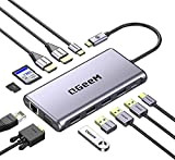 Station d'accueil USB C, Hub Triple écran QGeeM 12 en 1, Hub USB C Aavec Double HDMI 4K, VGA 1080P, ...