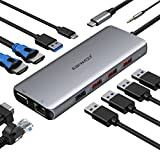 Stations d'accueil USB C, Hub USB C Adaptateur Multiport 11-en-1 vers Dual HDMI et VGA, Hub USB C vers Ethernet ...