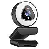 Streaming Webcam with Built-in Ring Light, 1080P HD Webcams with Adjustable Brightness Control and Noise Reduction Microphone, StreamCam with Auto ...