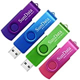 SunData Clé USB 32 Go Lot de 4 USB 2.0 Flash Drive Mémoire Stick Rotation Stockage Données avec Lumière LED ...