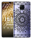 Sunrive Coque pour Huawei Mate 20, Silicone Étui Housse Protecteur Souple Gel Coussin d'air Transparent Back Case(TPU Fleur Noire)+ Stylet ...
