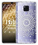 Sunrive Coque pour Huawei Mate 20, Silicone Étui Housse Protecteur Souple Gel Coussin d'air Transparent Back Case(TPU Fleur Blanc)+ Stylet ...