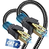 SWECENT Cat 8 Câble Ethernet 1m，Réseau RJ45 Super Débit 40Gbps 2000MHz Nylon Tressé Double Blindage Compatible avec Routeur Switch Modem ...