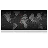 Tapis de Souris Grand Format (70 x 30cm) Noir avec Illustration de Carte du Monde, idéal comme sous-Main pour PC, ...
