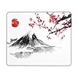 Tapis de souris japonais Fuji - Motif soleil rouge asiatique - Fleurs de cerisier - Base en caoutchouc antidérapante - ...