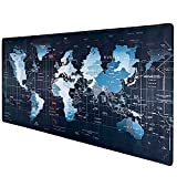 Tapis de souris Mousepad XXL 800 x 300 x 2 mm, tapis de jeu noir avec design carte du monde ...