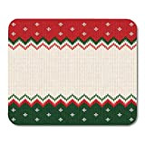 Tapis de souris Pull laid laid joyeux Noël et bonne année frontière tricoté avec des ornements scandinaves blanc rouge tapis ...