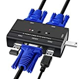 TCNEWCL Switch KVM avec 2 KVM Câbles,USB et VGA Commutateur pour 2PC partageant 1 Moniteur vidéo et 3 USB Clavier ...
