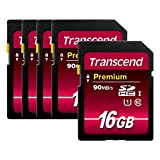 Transcend Lot de 5 cartes mémoire SDHC classe 10 400X UHS-I 16 Go