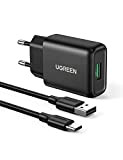 UGREEN Quick Charge 3.0 Chargeur Secteur USB et 1M Câble USB C Charge Rapide Compatible avec Galaxy S10 S9 A21 ...