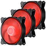 upHere 120mm 3PIN avec LED Rouge Ventilateur pour Boîtier PC Ultra Silencieux, Pack Triple (PF120RD3-3)