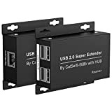 USB 2.0 Extender Ethernet 4 Ports 196ft 60m Extension USB RJ45 sur RJ45 Cat5e/6 Jusqu'à 480Mbps Deux Webcam Work Sync ...