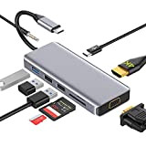 USB C Hub 9 in 1 Dex Station Dual Display vers HDMI 4K,VGA, USB 3.0, USB-C, Audio,Lecteur de Carte SD/TF ...