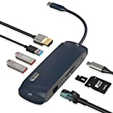 USB C Hub,USB C Adapter 8in1 Marineblauer Mundharmonika-Stil,mit Gigabit RJ45 Ethernet,3×USB,4K HDMI,100W PD und SD/TF, Dockingstation Kompatibel mit MacBook Pro ...