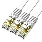 Veetop 3m x 3 piéces Patch Cable Ethernet Cat 7 Plat Rj45 pour Réseau 10Go/s Blanc