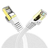 Veetop Câble Ethernet 15m Cat 7 Rj45 Plat Câble de Réseau 10 Gigabit/s Blanc