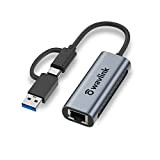 WAVLINK Adaptateur USB vers Ethernet 2.5G, Adapter Thunderbolt 3 USB C vers RJ45 Ethernet 2500Mbps, Compatible avec Mac OS, Windows, ...