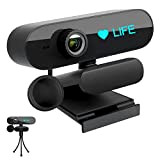 Webcam avec microphone et trépied, caméra 1080P avec couvercle et adaptateur Bluetooth, effet de beauté, USB Plug & Play, champ ...