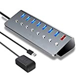 WJESOG USB 3.0 Hub 8 Ports, Alimentation 5V/3A, Prise en Charge de 7 Ports de Transmission Simultanée USB 3.0 et ...